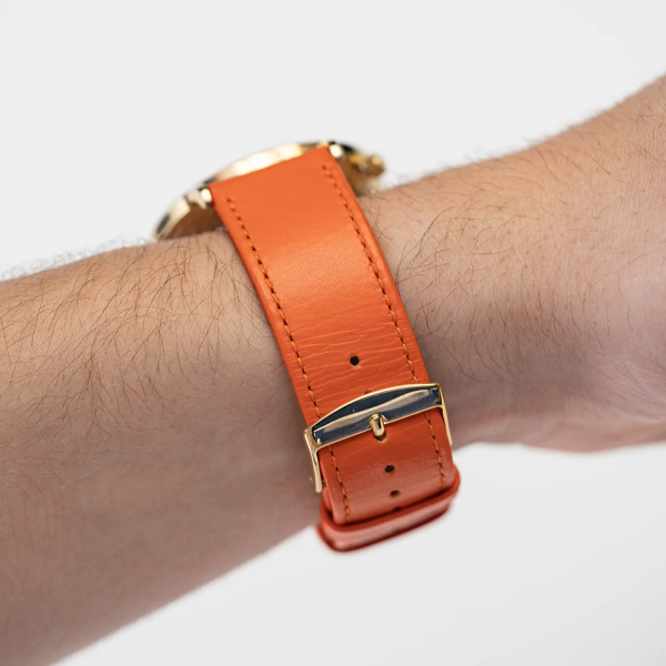 Bracelet cuir orange surpiqûres